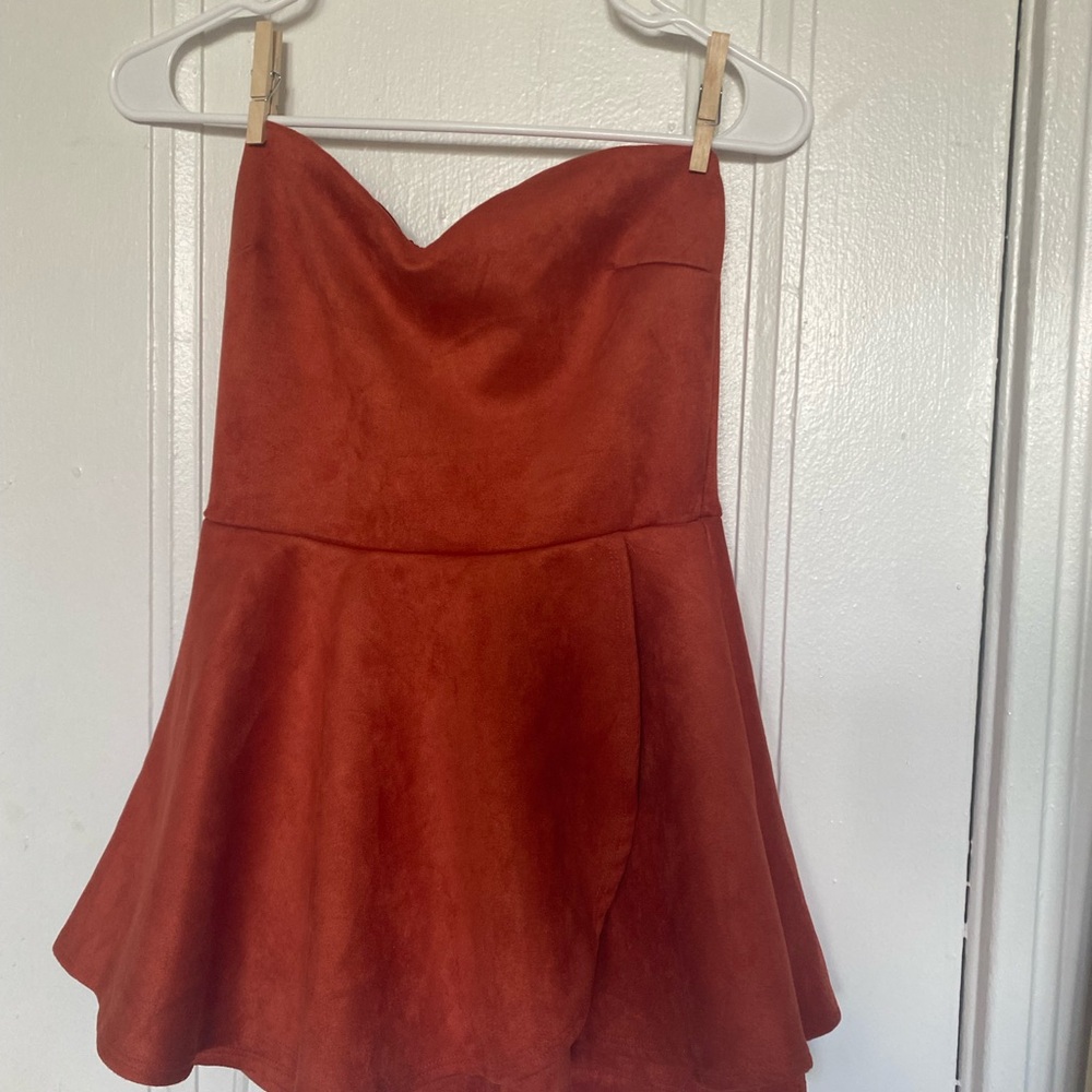 Strapless Orange Pumpkin Suede Romper/Dress